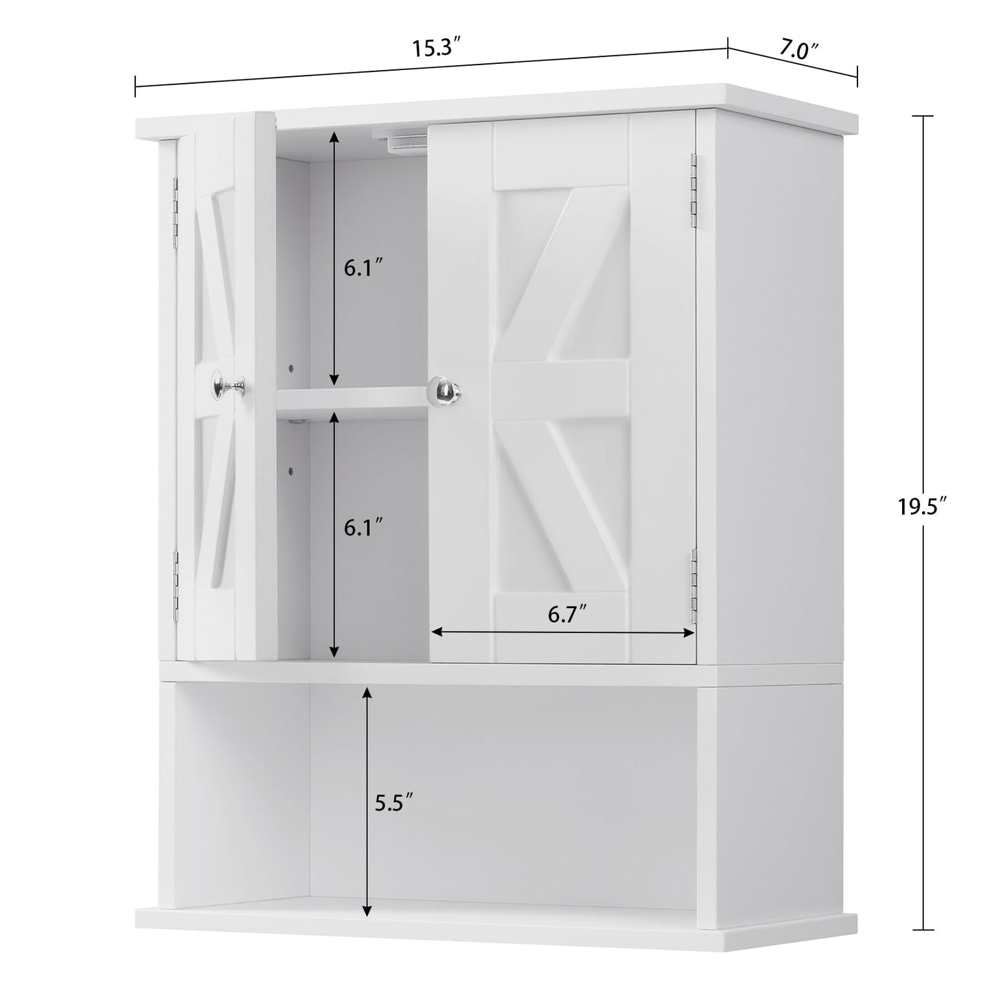 FIONESO Small Bathroom Wall Cabinet, Bathroom Cabinet with Barn Doors & Adjustable Shelf, Over the Toilet Storage Cabinet, Medicine Cabinet, for Laundry Room, 18D x 39W x 49H cm, White