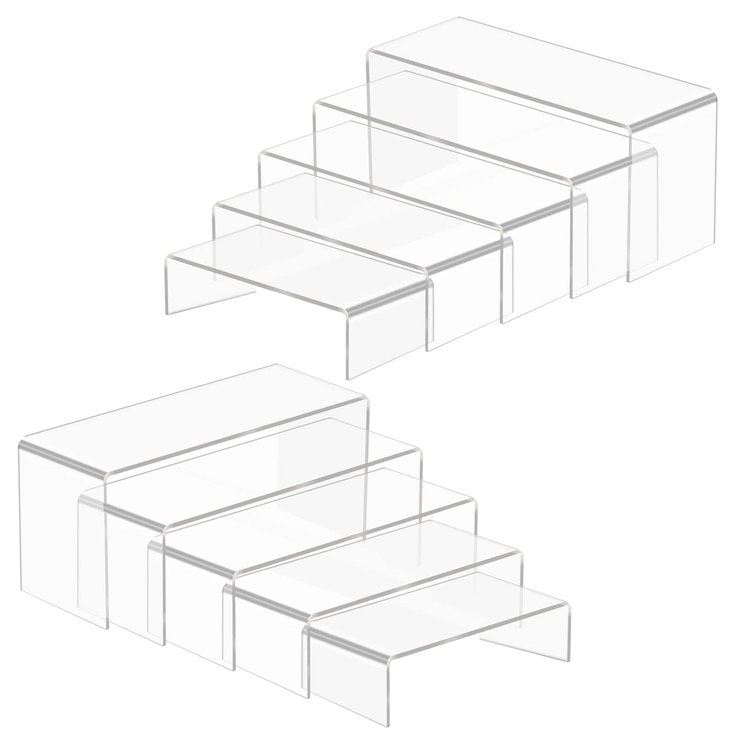 10Pcs Acrylic Display Stands,5-Tiered Acrylic Risers for Display,4" Wide Clear Tabletop Rectangular Display Stands for Figures, Cupcake, Perfume, Makeup, Jewelry, Toys