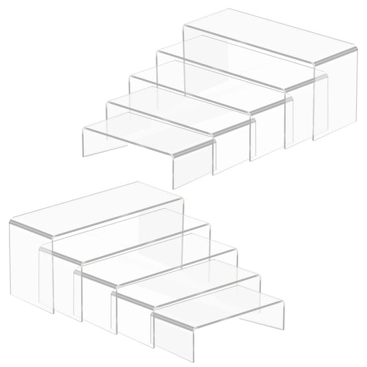 10Pcs Acrylic Display Stands,5-Tiered Acrylic Risers for Display,4" Wide Clear Tabletop Rectangular Display Stands for Figures, Cupcake, Perfume, Makeup, Jewelry, Toys