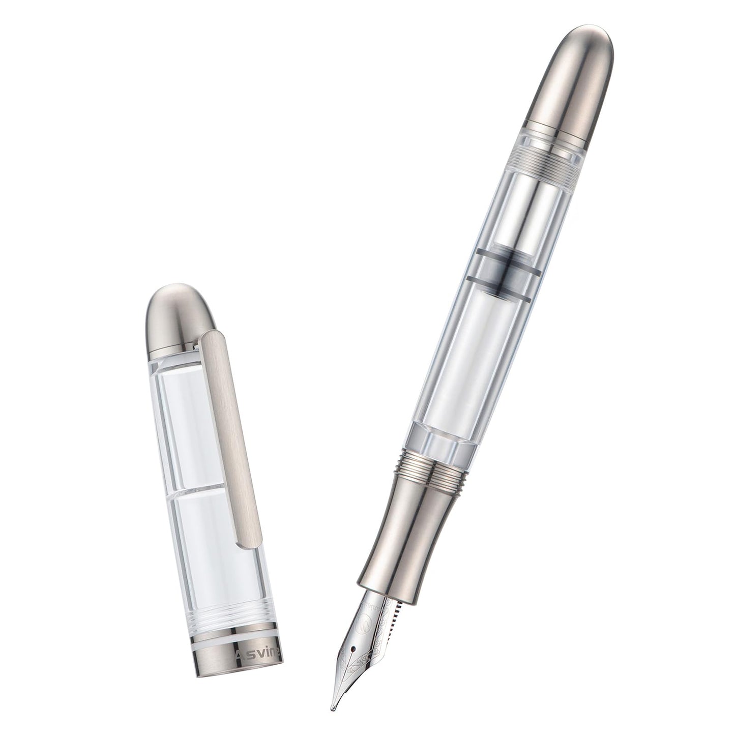 Asvine P36 Titanium Fountain Pen Piston Filling, Iridium Medium Nib Clear Transparent Acrylic Smooth Writing Pen Case Set