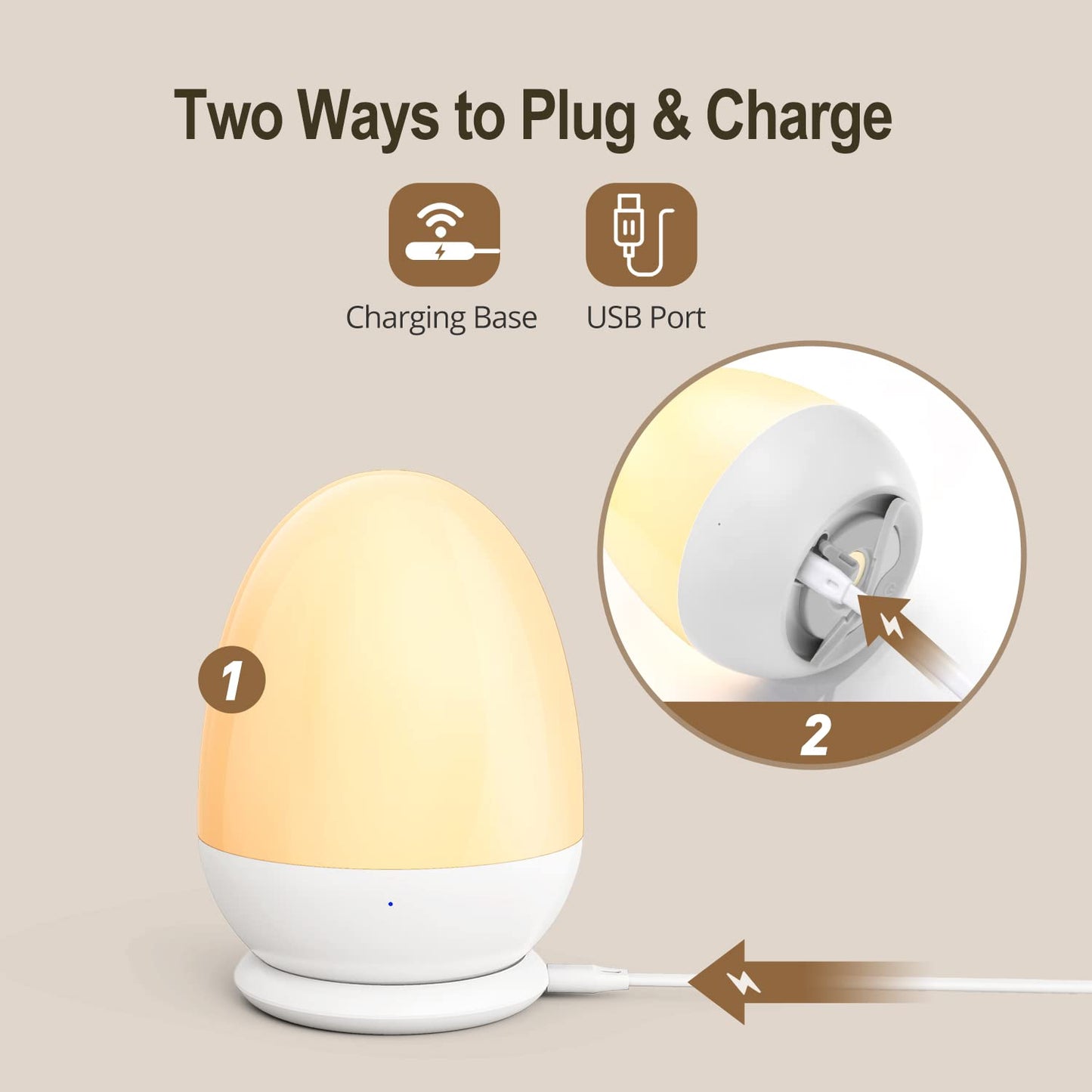 Night Light for Kids, JolyWell Baby Night Light Rechargeable with Stable Charging Pad, Egg Night Light for Nursery, Kids Night Light for Breastfeeding, 1h Timer & Touch Control, White