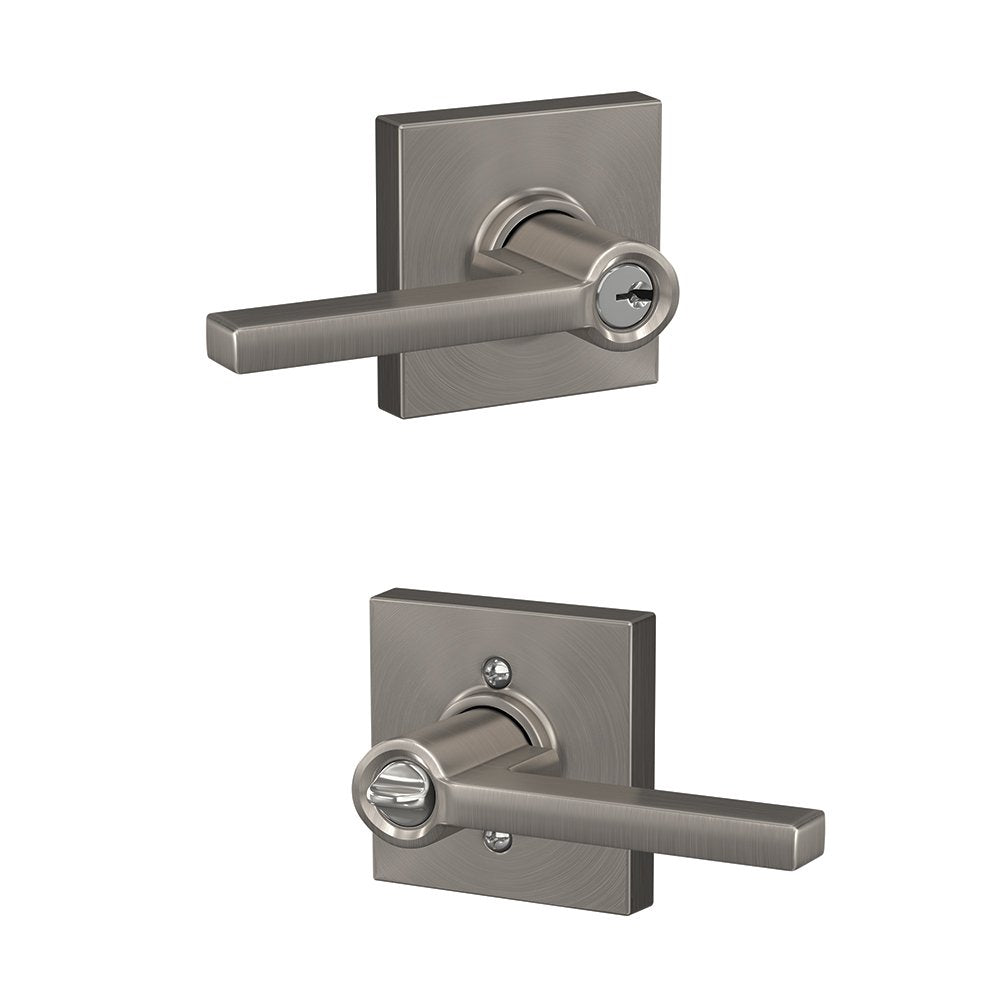 Schlage F51A LAT 619 COL Latitude Lever with Collins Trim Keyed Entry Lock, Satin Nickel