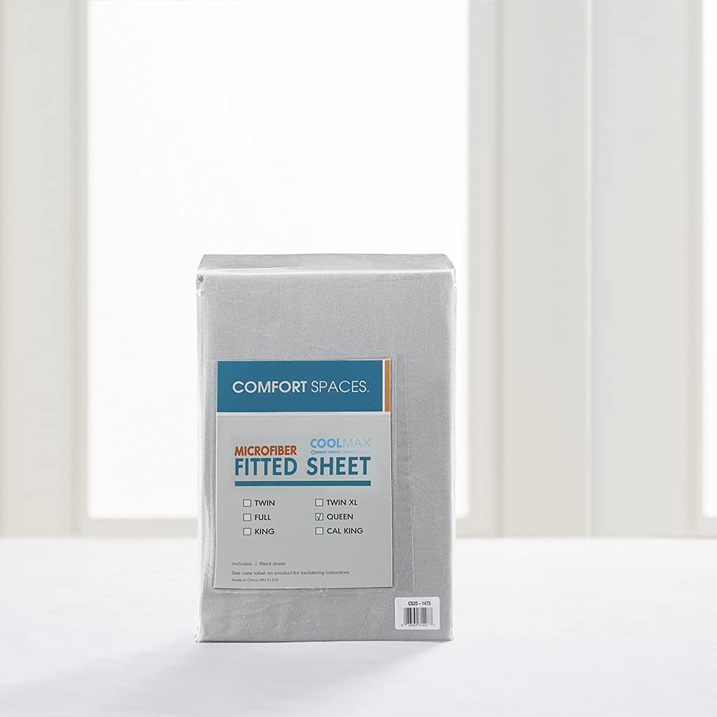 Comfort Spaces Coolmax Moisture Wicking Fitted Sheet ONLY Super Soft, Fade Resistant, All Elastic Deep Pocket Fits Up to 16" Mattress - Warm Weather Cooling Sheets for Night Sweats, King, Grey