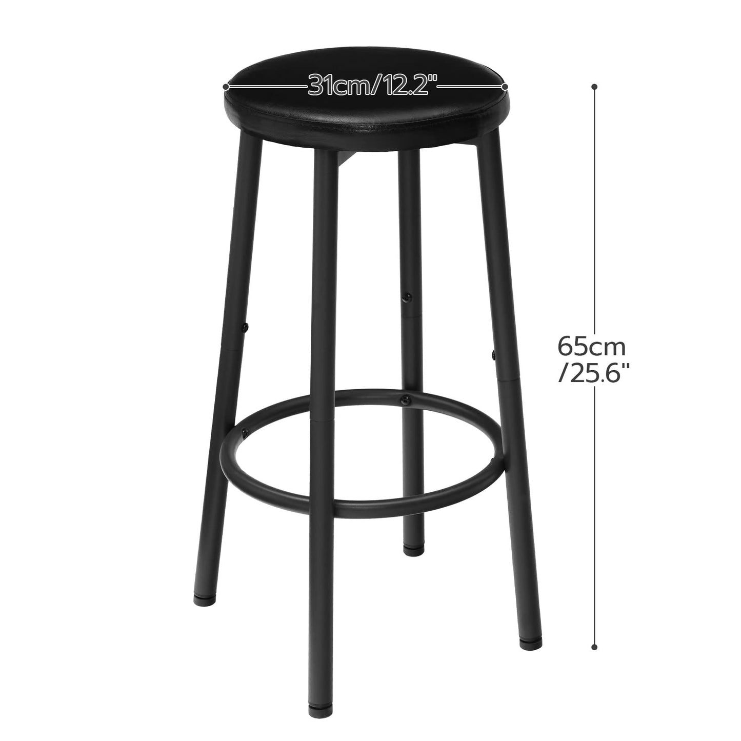 HOOBRO Bar Stools, Set of 2 Bar Chairs, 31 cm PU Upholstered Counter Bar Stools, Breakfast Stools with Footrest, Easy Assembly, for Kitchen, Dining Room, Cafe, Black BB30BY01