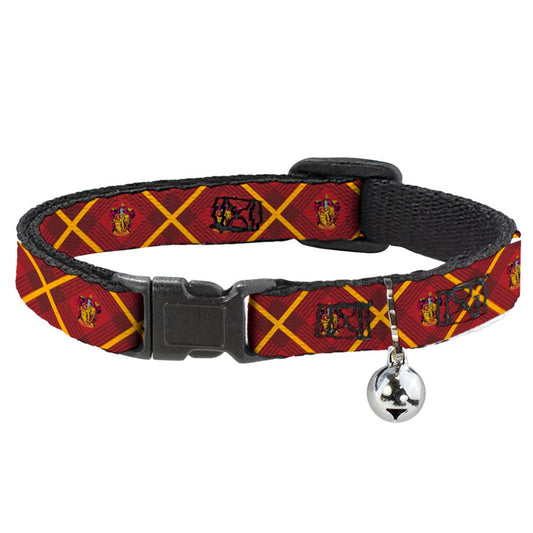 Buckle-Down Cat Collar Breakaway with Bell Harry Potter Gryffindor Crest Plaid Reds Gold 8.5 to 12 Inches 0.5 Inch Wide