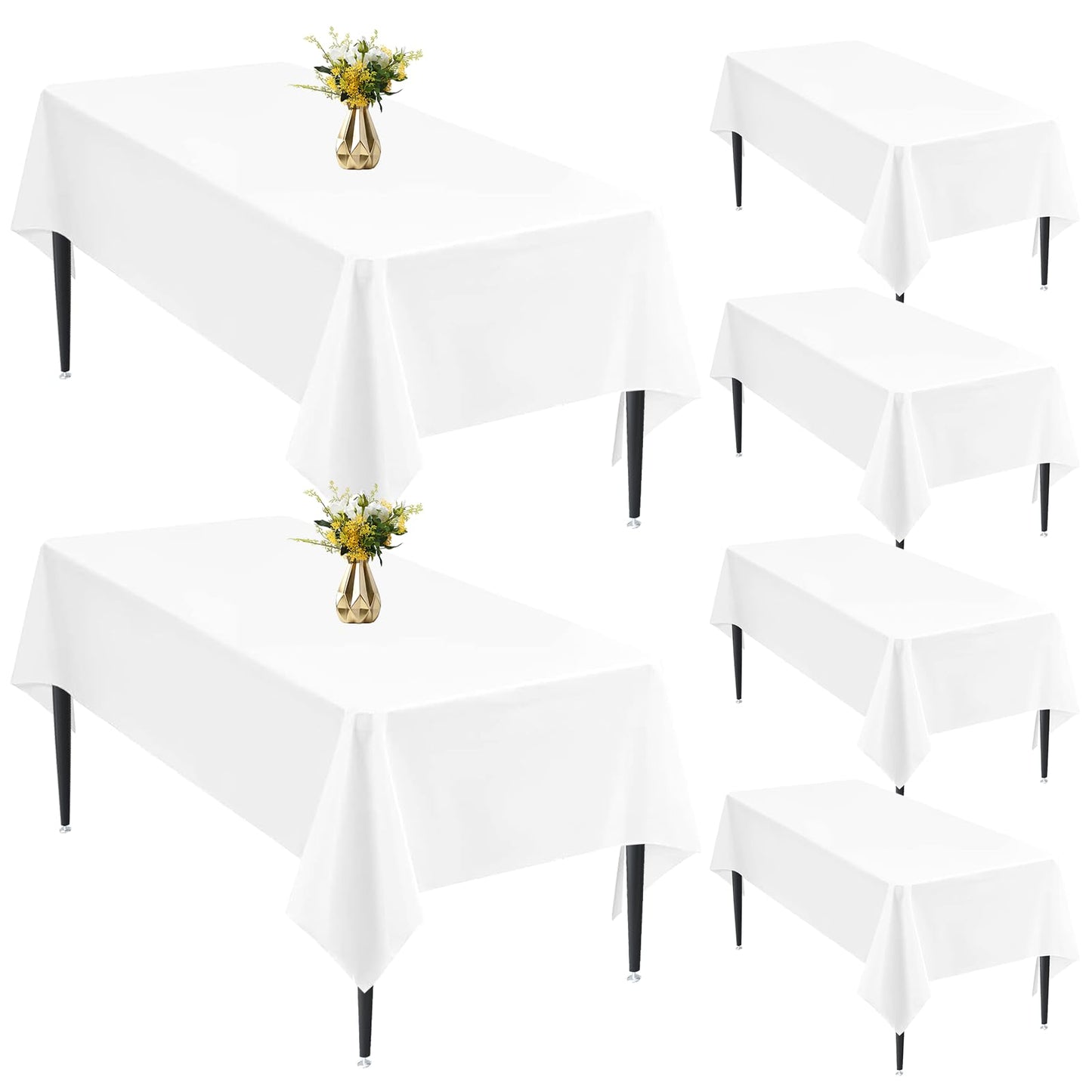 DEYIXUN 6 Pack White Table Cloth Rectangle, 60 x 102 Inch Polyester 6 Foot Tablecloths, Wrinkle Resistant Washable Fabric Table Covers White Table Clothes for Wedding Parties Banquet Dining