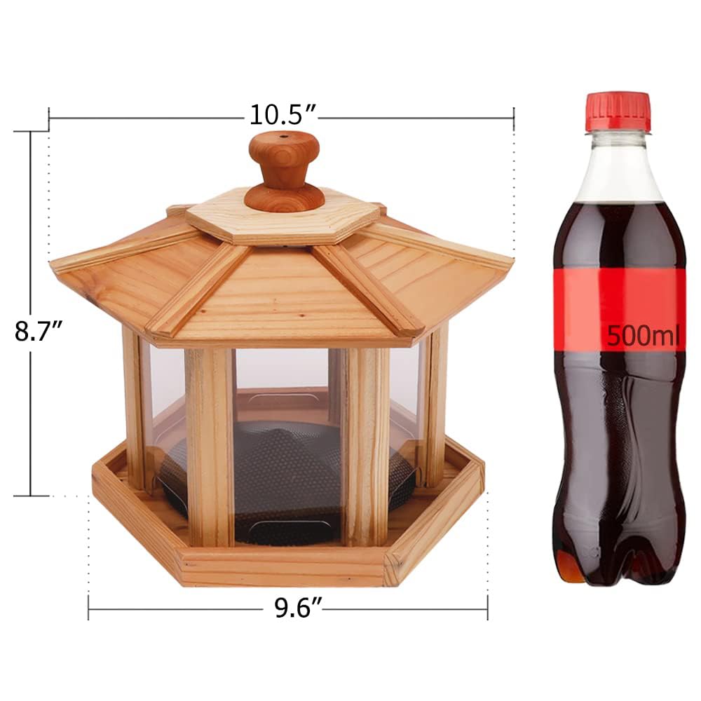 Solution4Patio Hexagon Shaped Gazebo Bird Feeder, USA Cedar, Mangeur d'oiseaux extérieur, Hollow Mesh Tray, Large Capacity, Easy to Clean & Fill, 9.6" Dia. X 8.7" Tall