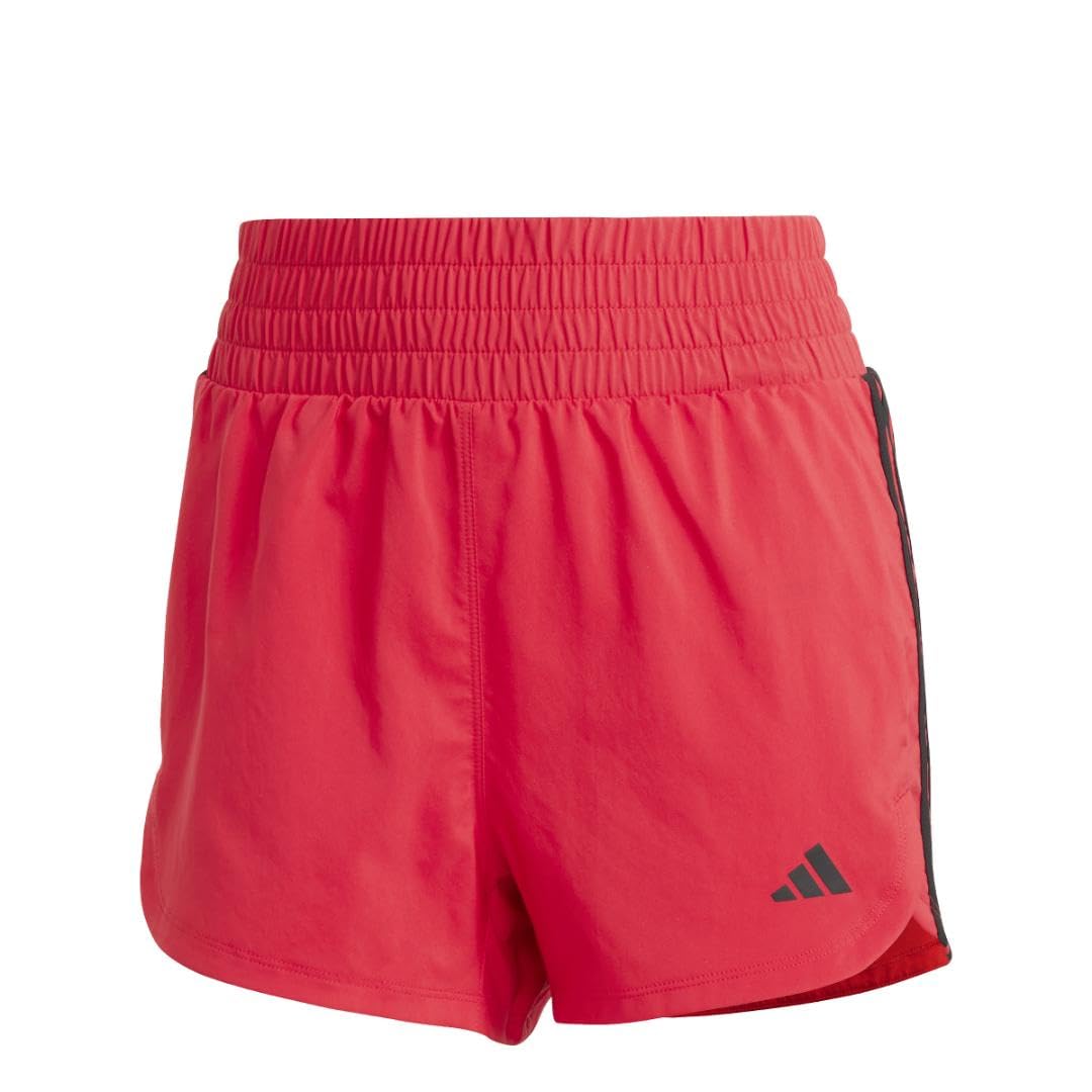adidas Women's Pacer Training 3-Stripes Woven High-Rise Shorts, Pure Ruby/White, Small/3" Inseam