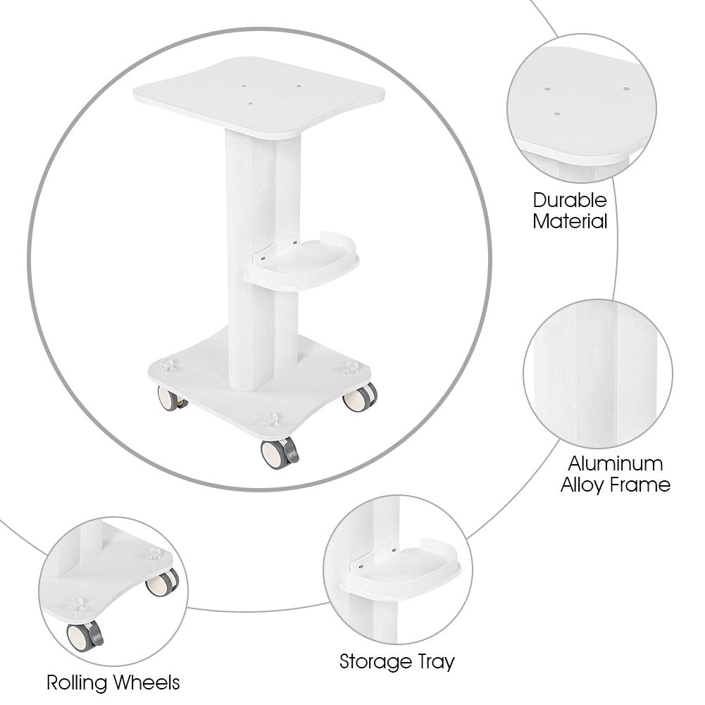 Ejoyous Aluminum Alloy ABS Salon Cart, White, 4 Wheels, Beauty Salon Trolley