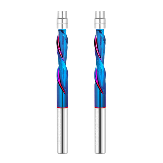 2 PCS Flush Cut Trim Router Bits 1/4 inch Shank Dowm Cut Solide Carbide Flush Trim Bits with Nano Blue Coating by Jiiolioa