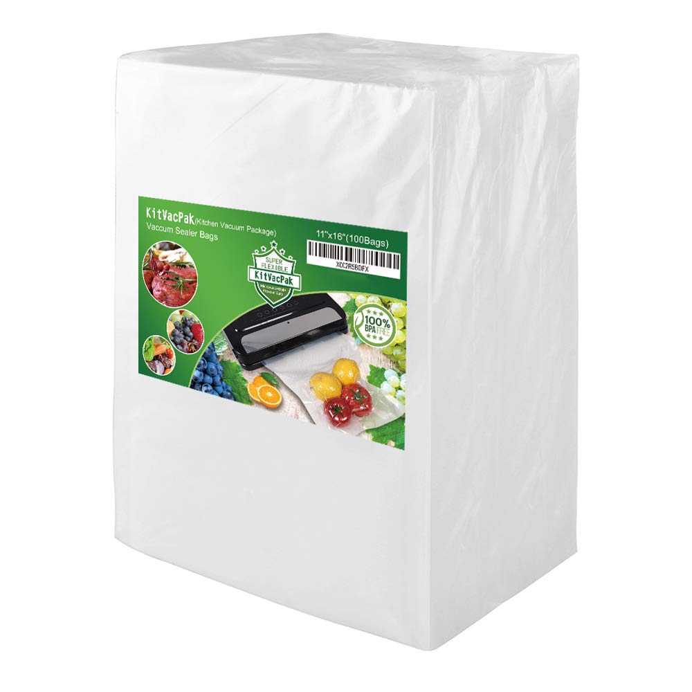 KitVacPak 100 Gallon11X16 Food Sealer Vacuum Sealer Bags with Commercial Grade, BPA Free, Heavy Duty.Vacuum Sealer Freezer Bags Compatible with Any Types Vacuum Sealer