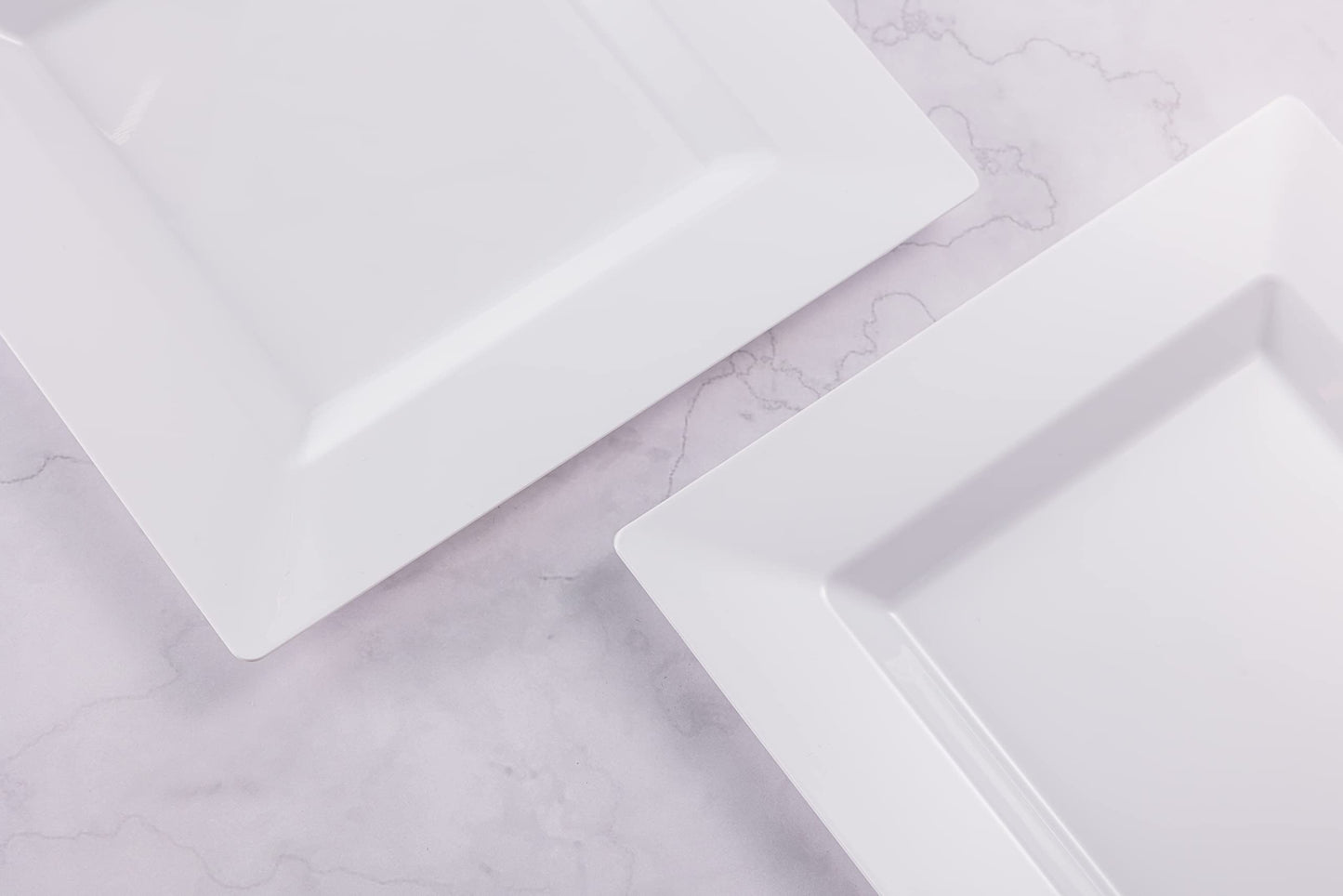 BloominGoods Plastic Disposable Square Dessert Plates | 50-Pack 6.5 inches White Appetizer/Salad Square Plates | Ideal for Weddings, Parties, Catering | Heavy Duty & Non Toxic