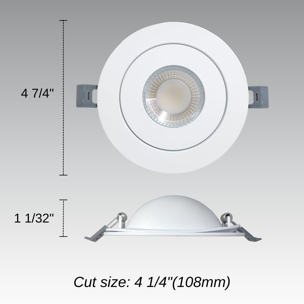 RENO SUPPLIES 4 Inch Gimbal LED Pot Lights, 5CCT Adjustable (2700K/3000K/3500K/4000K/5000K), 10W 800LM Dimmable, IC Rated Recessed Ceiling Downlight, ETL Listed, 6 Pack