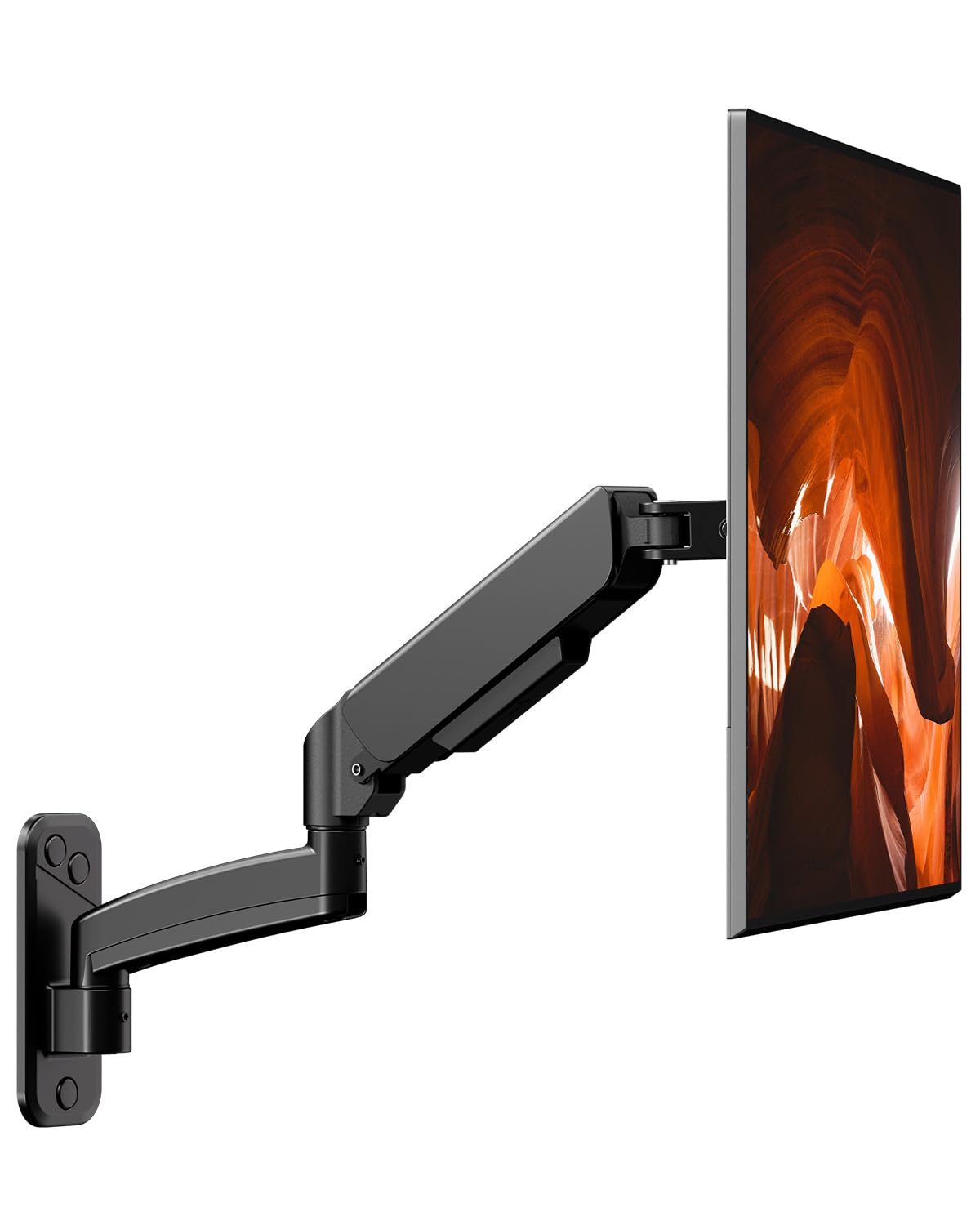 Single Monitor Wall Mount Bracket - Full Motion Gas Spring Arm for 13-32" Screens, Holds Up to 19.8 lbs (9 kg), Height Adjustable Wall Mount Monitor Arm, Tilt, Swivel, Rotation, VESA 75/100mm, Black
