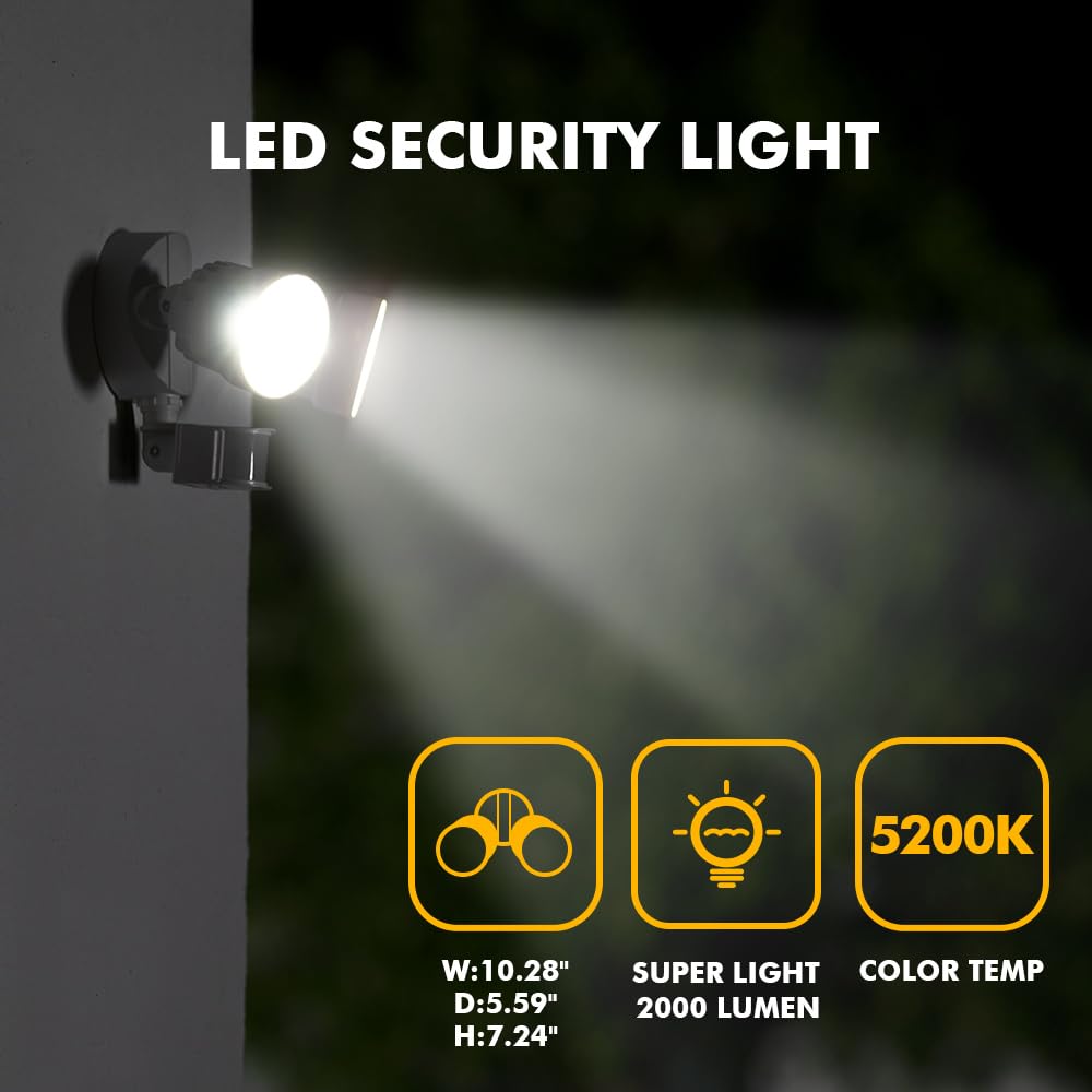 LUTEC P6221W-PIR24 2000 Lumen 18 Watt 26 LED Motion Activated Integrated Dual-Head Flood Light Outdoor, IP54 Waterproof Exterior Security Floodlight for Patio, Garden, Yard, Warehouse-White