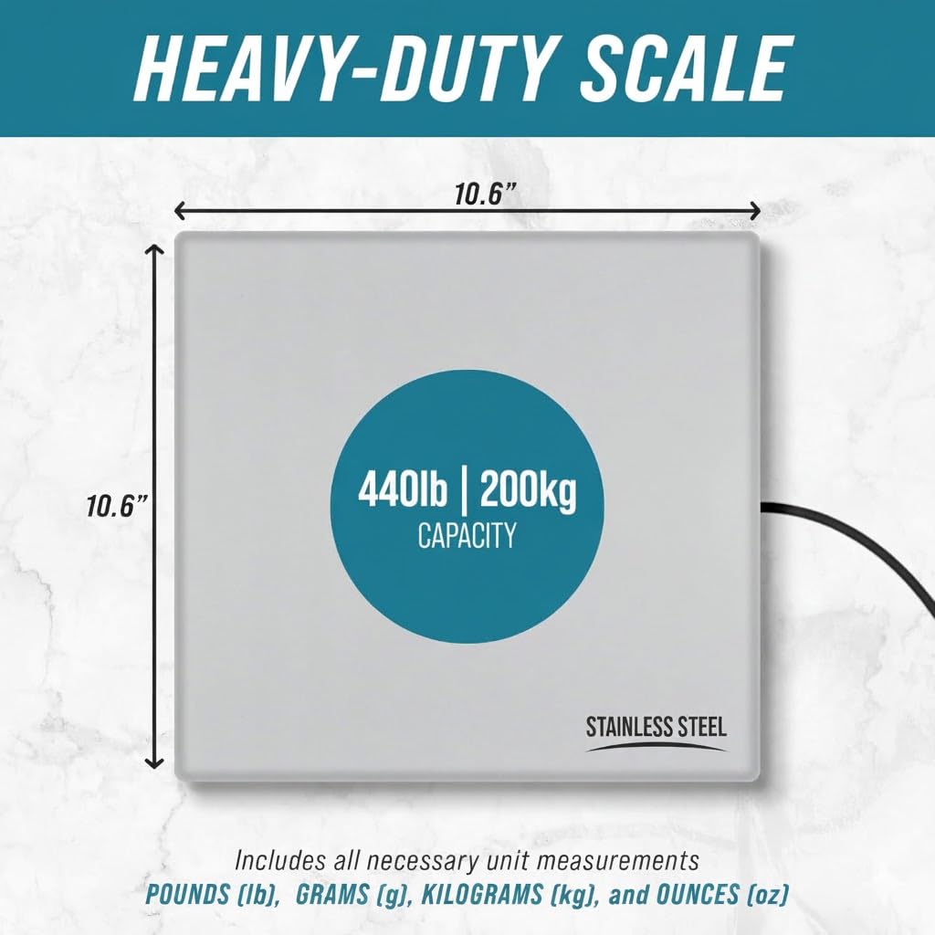 Smart Weigh Digital Heavy Duty Shipping and Postal Scale with Durable Stainless Steel Large Platform, 440 lbs Capacity x 6 oz Readability, UPS USPS Post Office Postal Scale and Luggage Scale