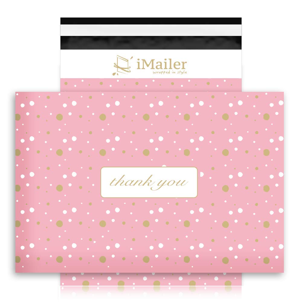 100 Count - 12 x 15.5 inch, Pink Polka Dot - Thank You Poly Mailer Envelope, Mailing Shipping Bags with Self Seal Strip