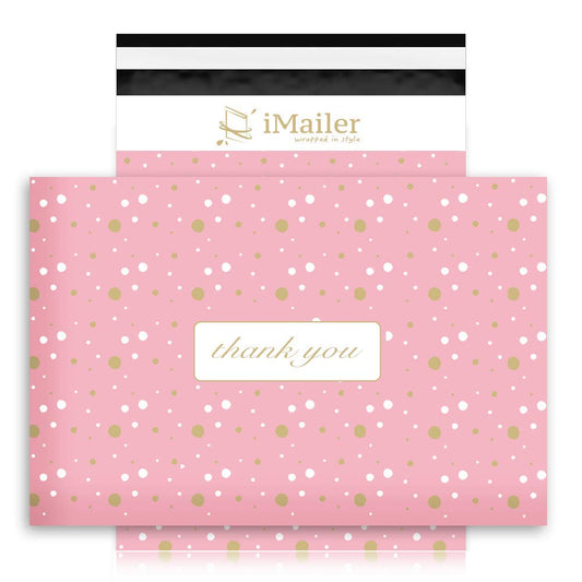 100 Count - 12 x 15.5 inch, Pink Polka Dot - Thank You Poly Mailer Envelope, Mailing Shipping Bags with Self Seal Strip