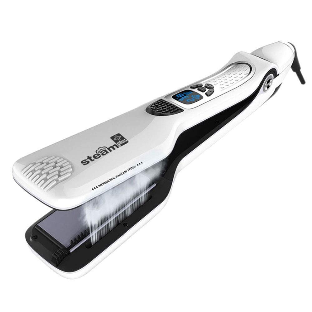 JUKEY Professional Steam Hair Straightener, Electric Fast Steam Hair Straightener Brush Titanium Ceramic Flat Iron, with Anti-Static Technology and Digital Controls Suitable for All Hair Types, White