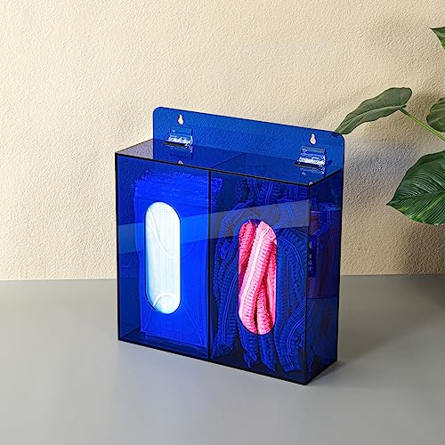 Blue Acrylic Glove Box Holder, Wall Mounted Glove Dispenser, Hairnet Shoe Cover Dispenser (for 2 Boxes)