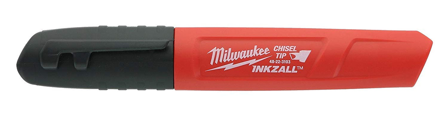Milwaukee 48-22-3103 Inkzall Chisel Tip Multi Surface Jobsite Marker w/Water, Oil, and Dust Resistance, 6 Pack