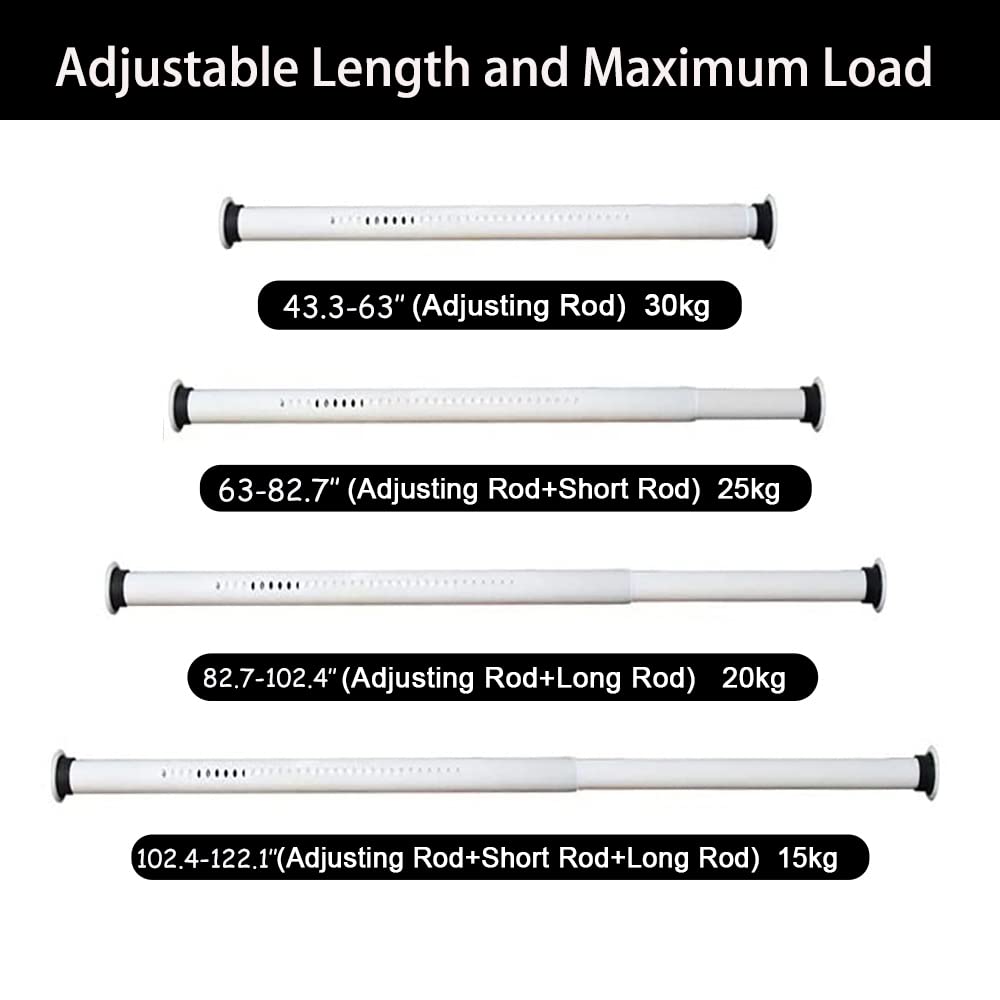 Room Divider Tension Curtain Rod, Large 102.4-122.1Inch No Drilling Adjustable Window Curtain Rod Never Rust Curtain Poles, Tension Pole for Bathroom, Shower, Outdoor Indoor Decor