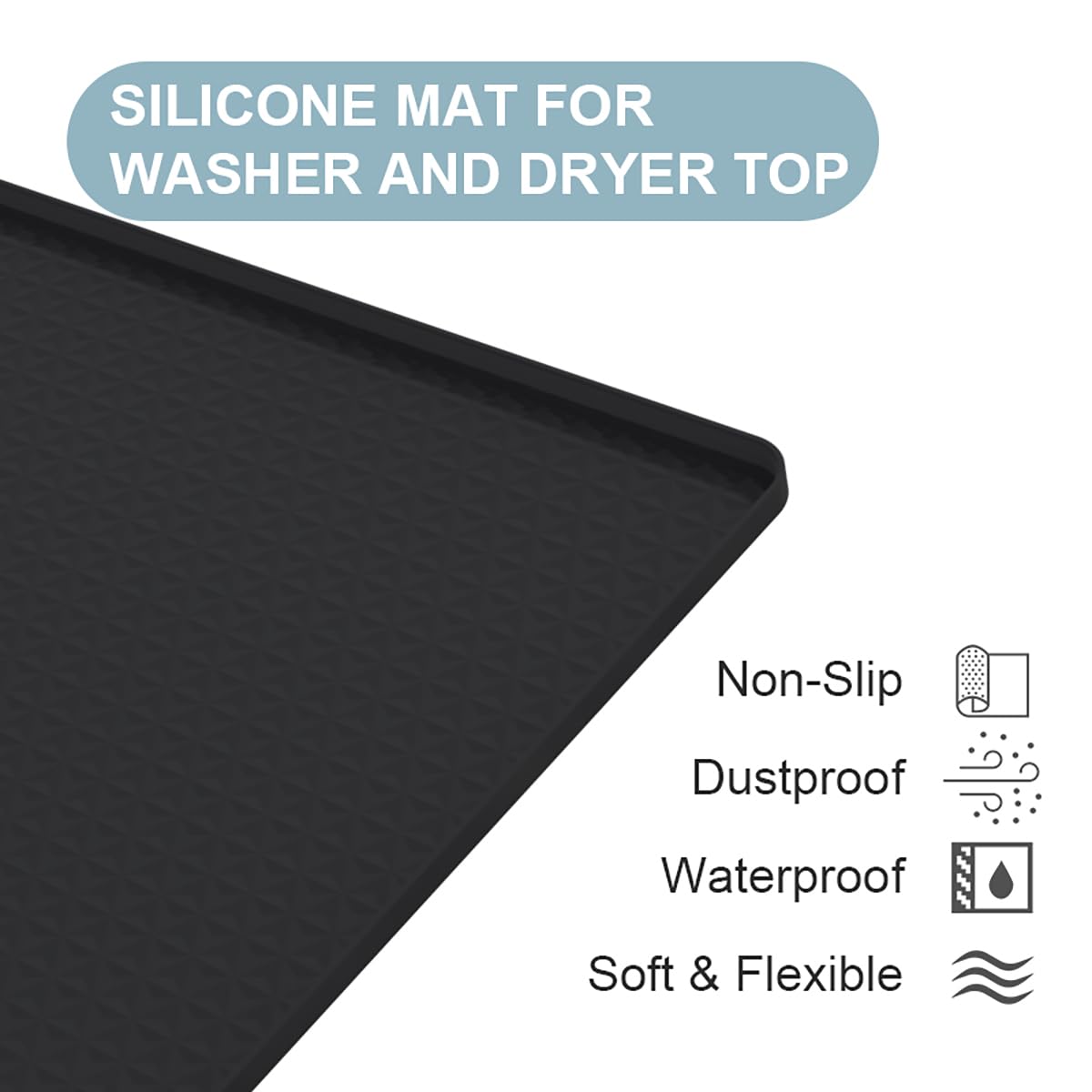 54 x 27.5" Washer and Dryer Covers for the Top, Non Slip Silicone Mat for Washing Machine and Dryer Top Protector, Dust-Proof Washer & Dryer Cover Pad for Laundry Room Kitchen Home (Black)