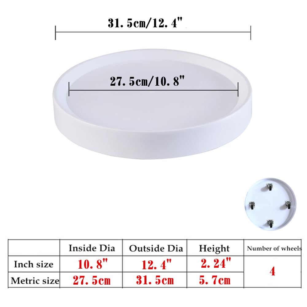 KangTeer 12.4inch Plant Stands with Wheels 2Pack White Plant Caddy with Hidden Wheels,Round Mobile Flower Pots Tray Trolley for Indoor Outdoor (12.4inch)