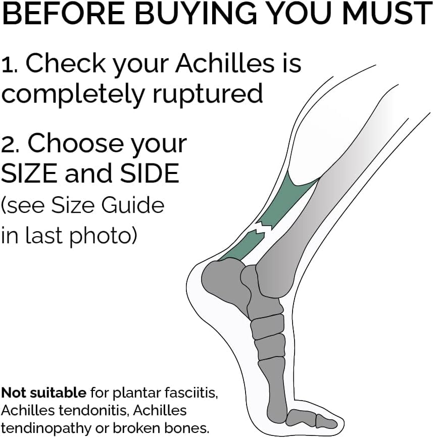 Achilles Tendon RUPTURE Night Splint, ONLY for COMPLETE Achilles tear - BEFORE PURCHASE: 1. Select SIZE & SIDE 2. Check with MEDICAL PROFESSIONAL (Large, Left)