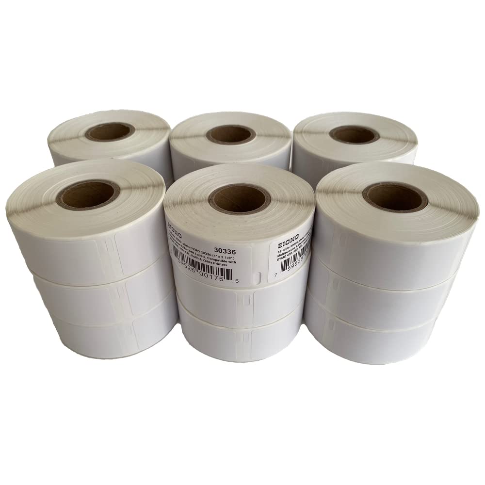 EIONO® - [18 Rolls, 9000 Labels/ 500 Per Roll] Compatible with DYMO 30336 (1" x 2-1/8") Multipurpose & Barcode Labels - Compatible with Rollo, DYMO Labelwriter 450, 4XL & Zebra Desktop Printers
