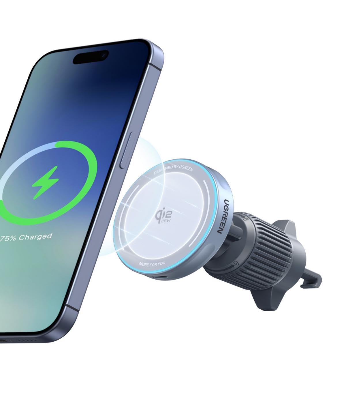 UGREEN Qi2 25W MagSafe Car Mount Charger, Qi2-Certified Magnetic Wireless Car Charger, Air Vent Magnetic Car Phone Holder Mount for iPhone Air 17 Pro Max 16 15 14 13 12 (with LED and 1M Cable)