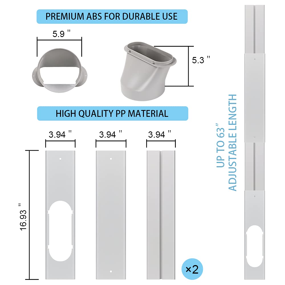 Kerykwan Portable Air Conditioner Window Door Kit with 5.9 Inch Exhaust Pipe Adjustable AC Channel Ventilation Kit Universal AC Sealing Panel for Horizontal Window and