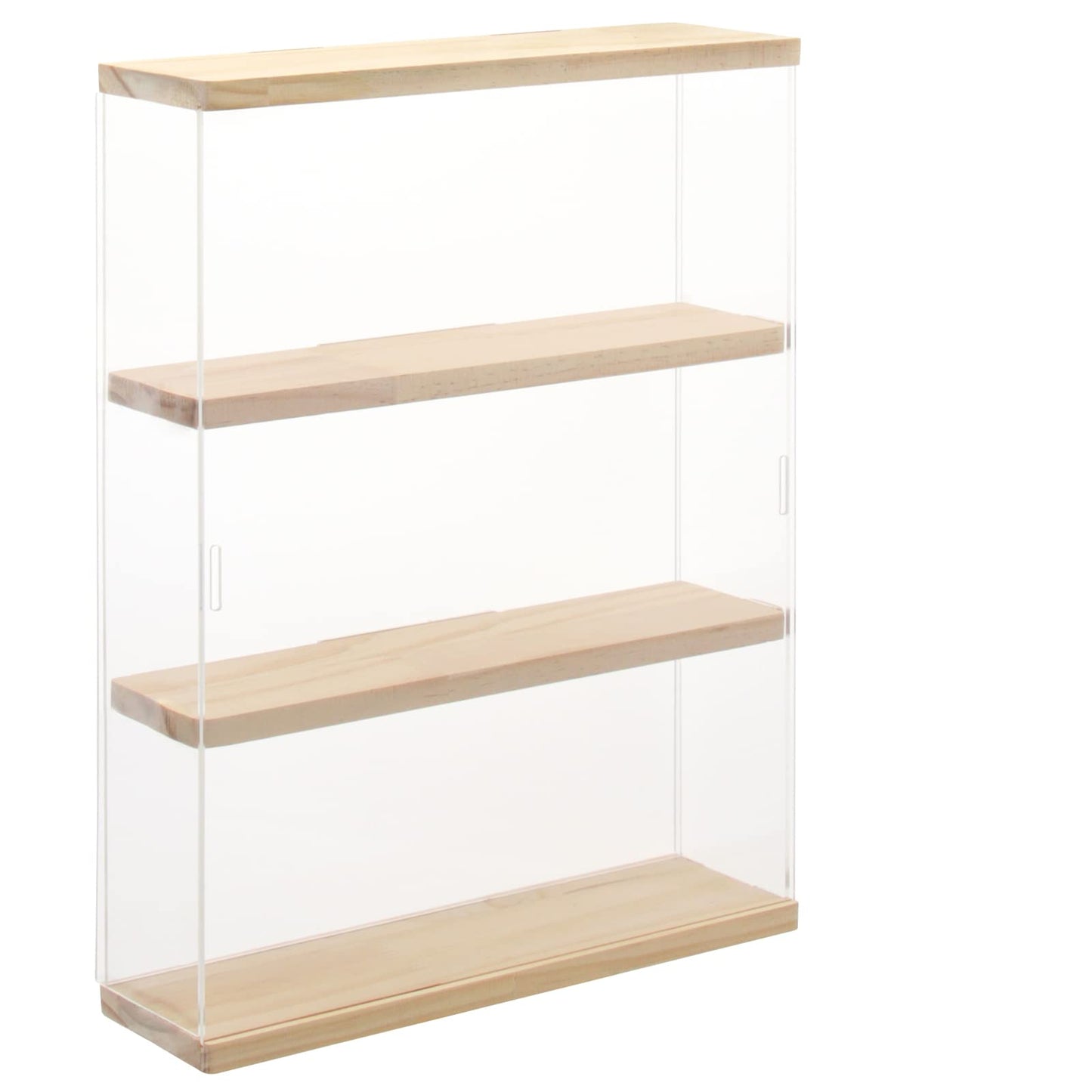 NONEMEY Clear Acrylic Display Case Stand with Wood Base 2 Tier、3 Tier、12/24 Compartments Storage Box Wall Mount Showcase Dustproof Organizer Box for Collectibles