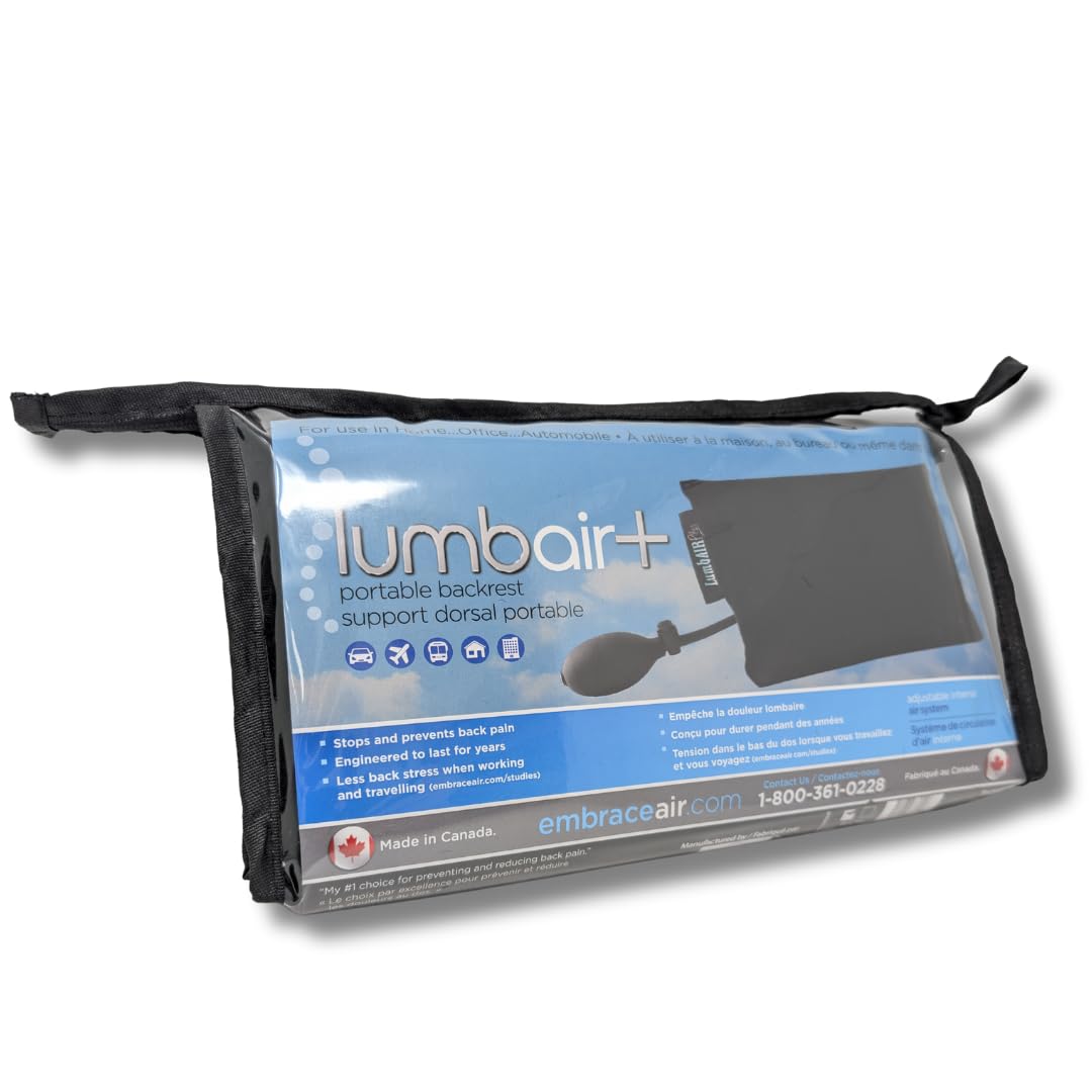 Innotech LumbAIRPlus – Premium Portable Inflatable Lumbar Support Cushion with Adjustable Air System for Customized Comfort – Promotes Healthy Posture and Relieves Back Strain, Black