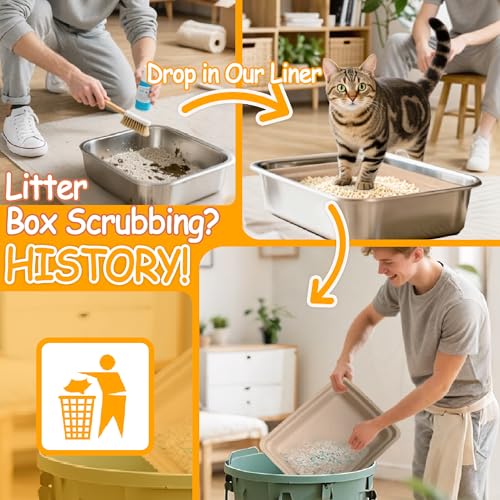 Disposable Litter Boxes for Cats Large: Recyclable 6-Pack Multi-Layer Leak-Proof Tray for Travel/Indoor Fits Most Jumbo Box as Liner