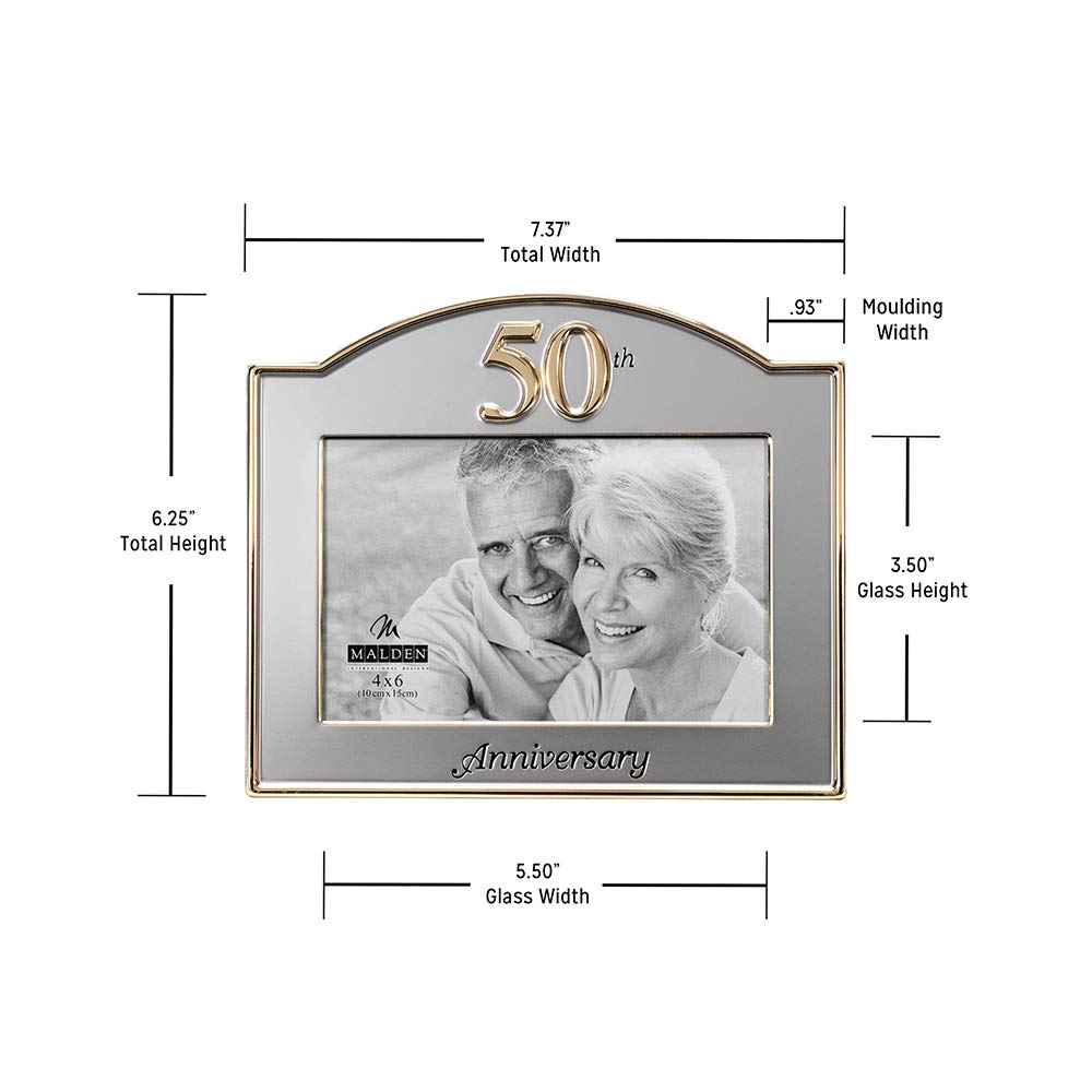 Malden International Designs Wedding, 50th Anniversary, Two Tone Picture Frame, 4 by 6-Inch, Gold/Silver