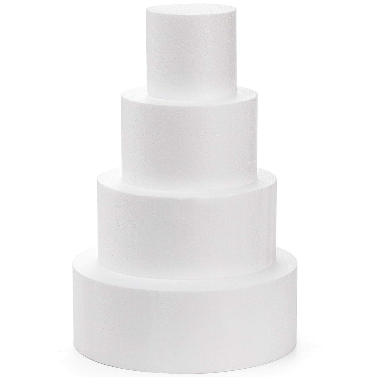 Hedume Set of 4 Round Foam Cake Dummies, 4 Tiers of 4" 6" 8" 10" White Dummy Cake Rounds, Cake Dummy Tier Set for Decorating, Crafts, Baking Displays, Wedding Cake Design, Birthday Cakes, Parties