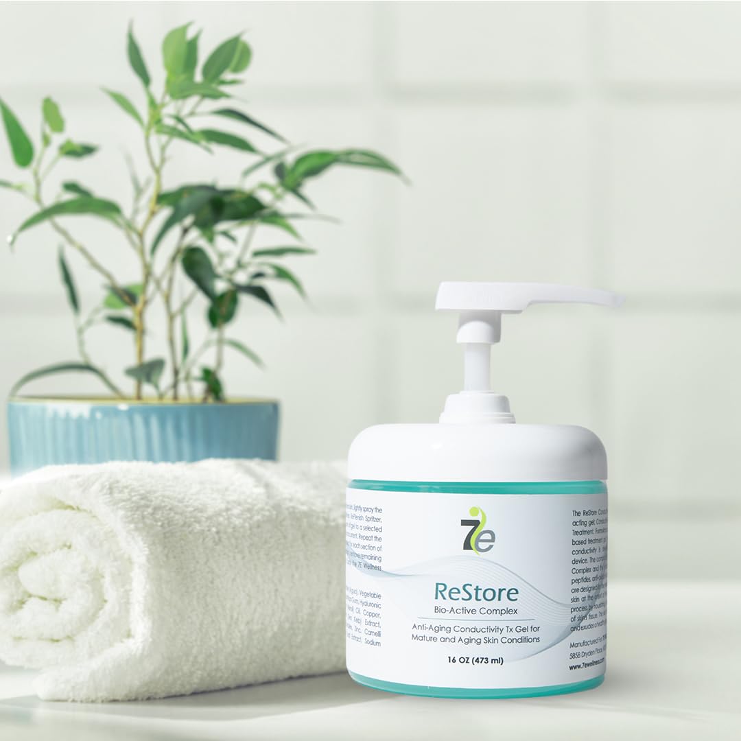 7E Wellness Myolift Restore Conductive Gel with Bio-Active Complex - 16oz - Facial Skin Care Products with Green Tea Extract, Hyaluronic Acid&Collagen Peptides,Anti Aging &Skin Tightening 16oz-Pack 1