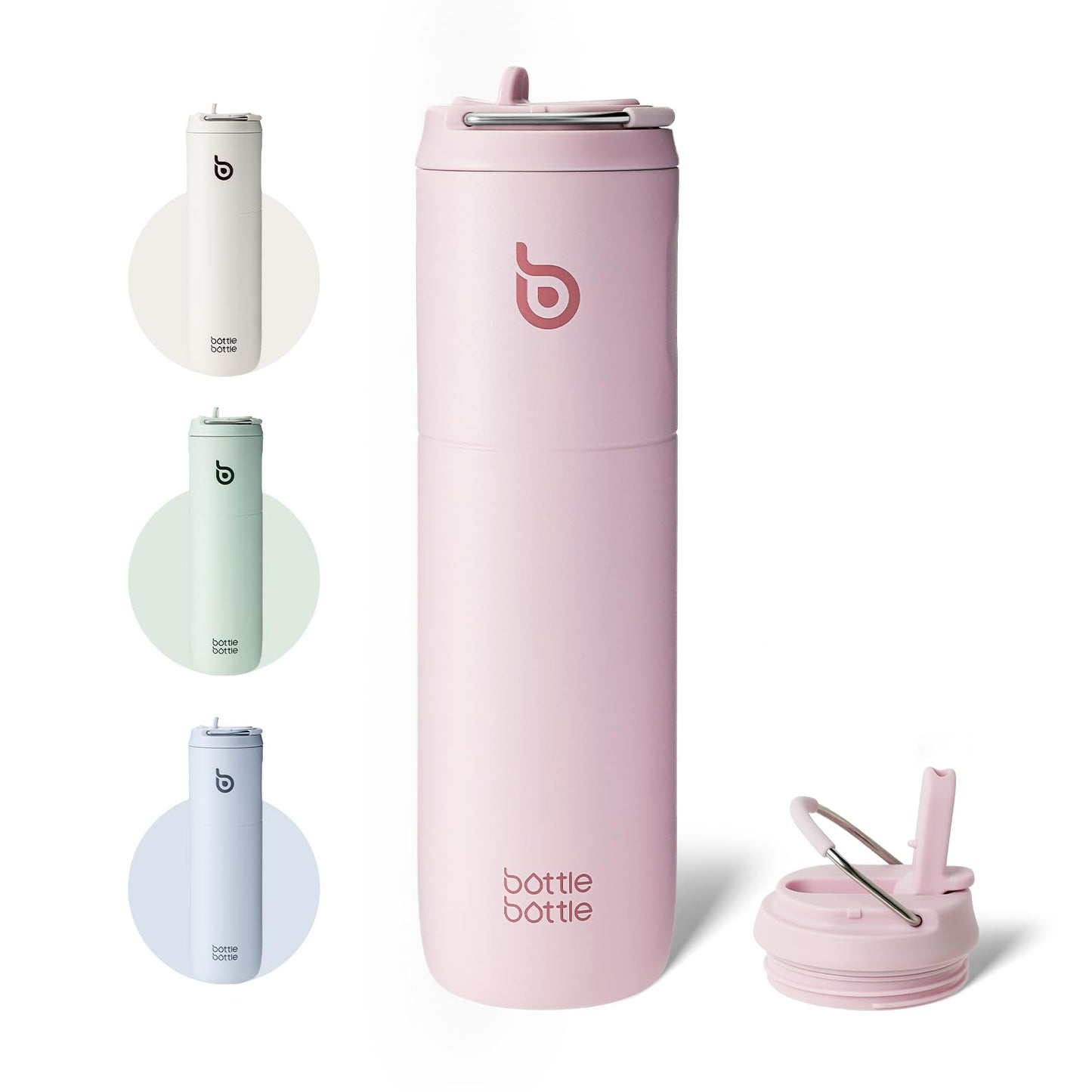 Bottle Bottle Insulated Water Bottle 24oz with Straw Lid and Handle for Sports Travel Gym Stainless Steel Water Bottles Double-Wall Vacuum Metal Bottles Leak Proof BPA-Free (Light Pink)