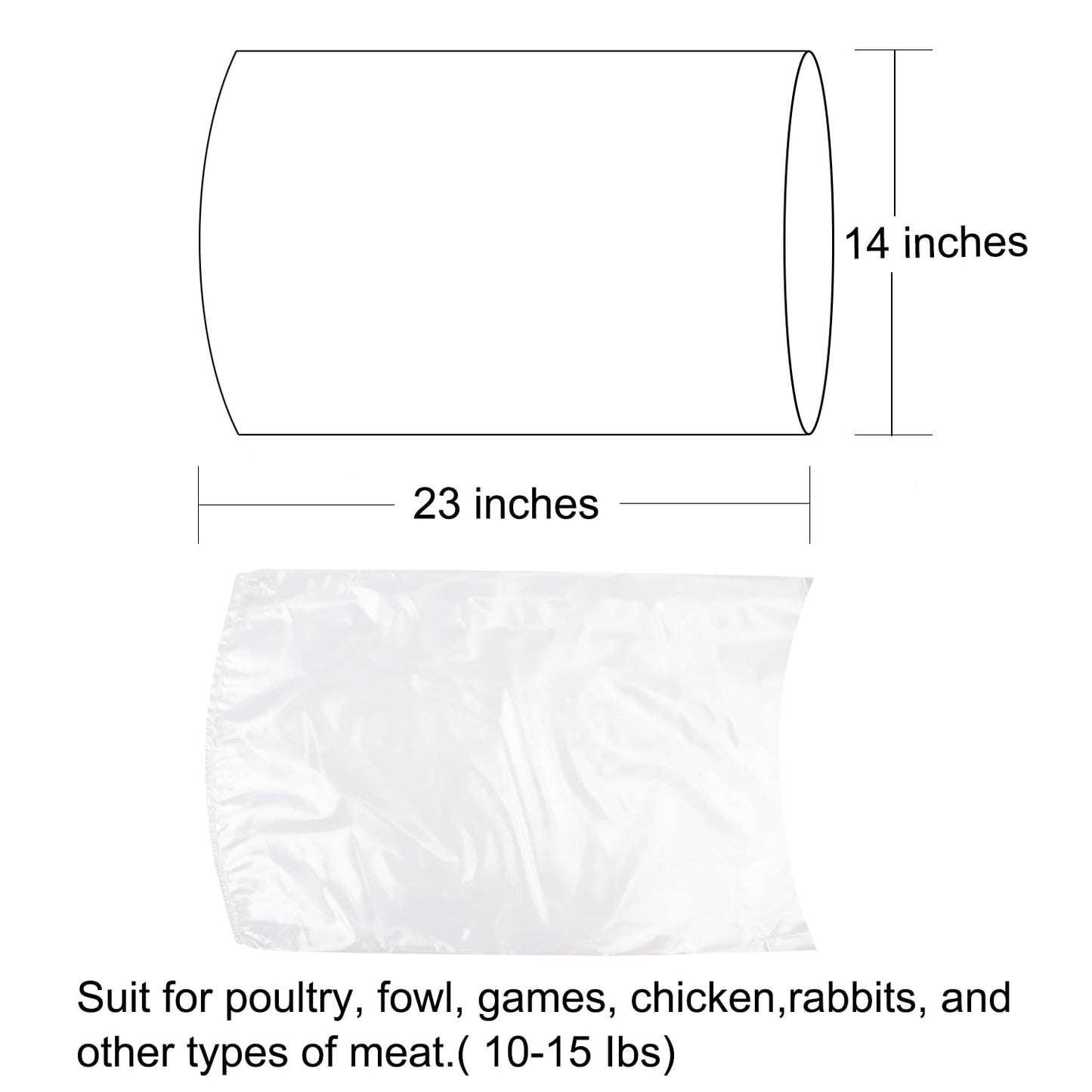 Turkey Shrink Bags,50 Pcs 14x23 Inches Clear Poultry Shrink Bags Freezer with 50 Zip Ties and a Silicone Straw for Chickens,Turkey,Rabbits