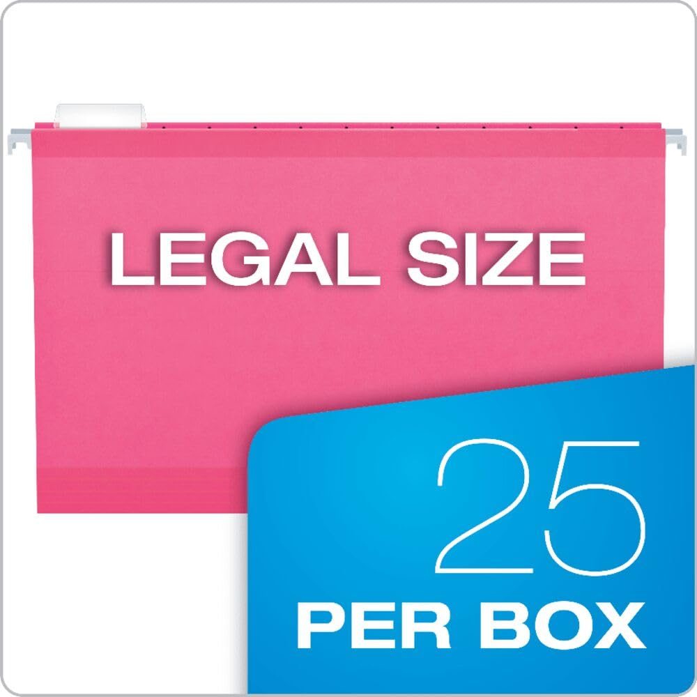 Pendaflex Hanging File Folders, Reinforced Legal Size, Soft Pink, 25-Pack, Polylaminate Reinforced Edges, Pre-Printed Tab Positions, for Durable & Organized Filing