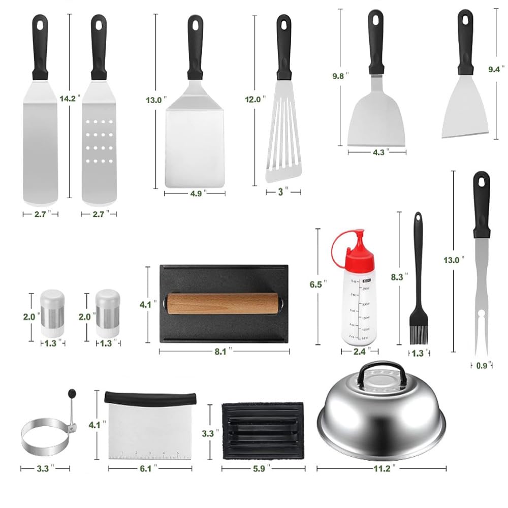 21Pcs Griddle Accessories Kit, Flat Top Grill for Blackstone and Camp Chef Metal Spatula Tools Set with Burger Press Scraper Basting Cover Grilling BBQ Cooking Kit, for Outdoor Grilling BBQ Cooking