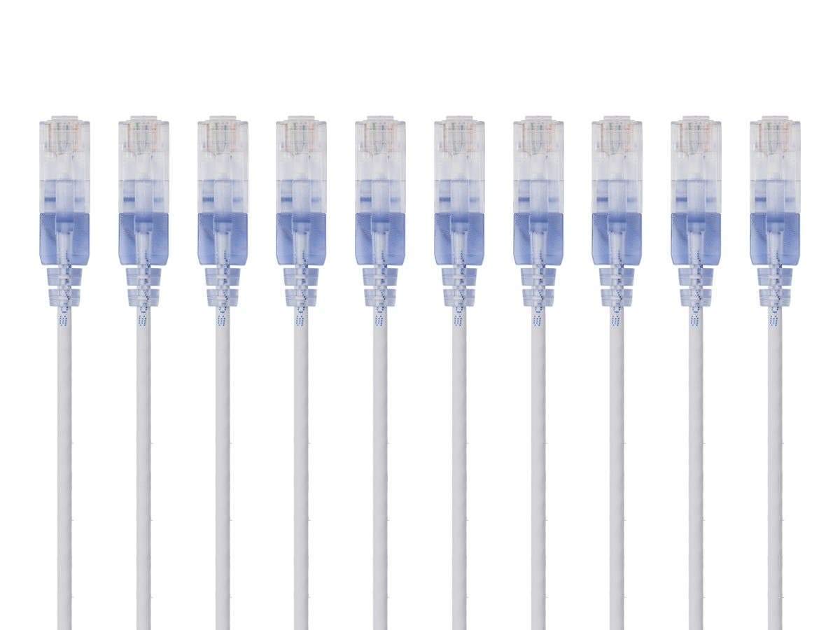 Monoprice SlimRun Cat6A Ethernet Patch Cable - Network Internet Cord - RJ45, Stranded, 550Mhz, UTP, Pure Bare Copper Wire, 10G, 30AWG , 1ft, Black, 10-Pack