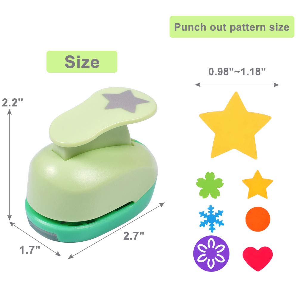 UCEC 6PCS Paper Punch, 1 Inch Craft Single Hole Punch Shapes, Star Heart Flower Circle Hole Puncher for Decoration Scrapbooking Craft Supplies DIY Kit Handmade Paper Punches for Kids