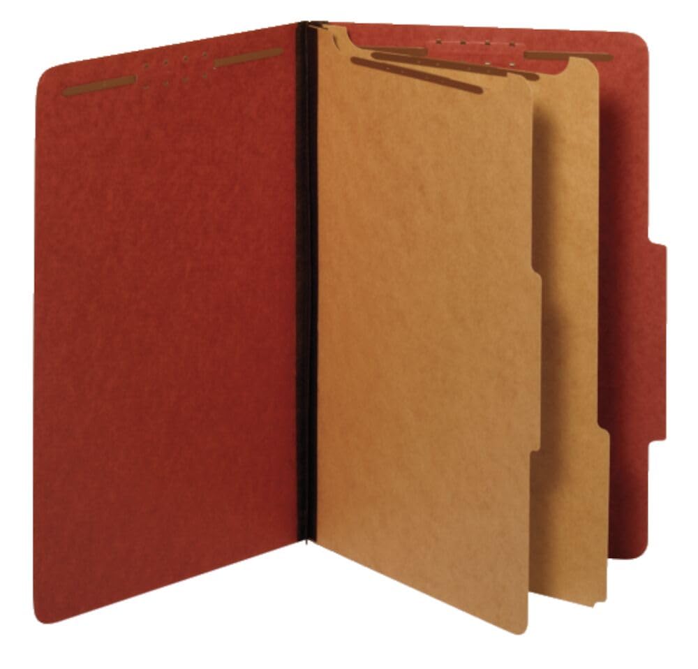 Pendaflex File Folders, Classification Organizers, 2 Dividers, 2/5 Cut Tab, Legal Size, Red, Box of 10, Ideal for Document Organization