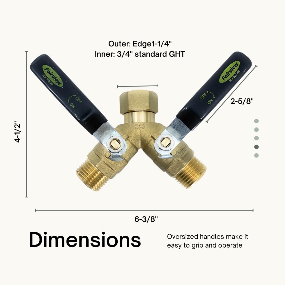 FAIRVIEW Industrial-Grade Garden Hose Splitter, Oversized Handles, Full-Port Valves with HEX Connector