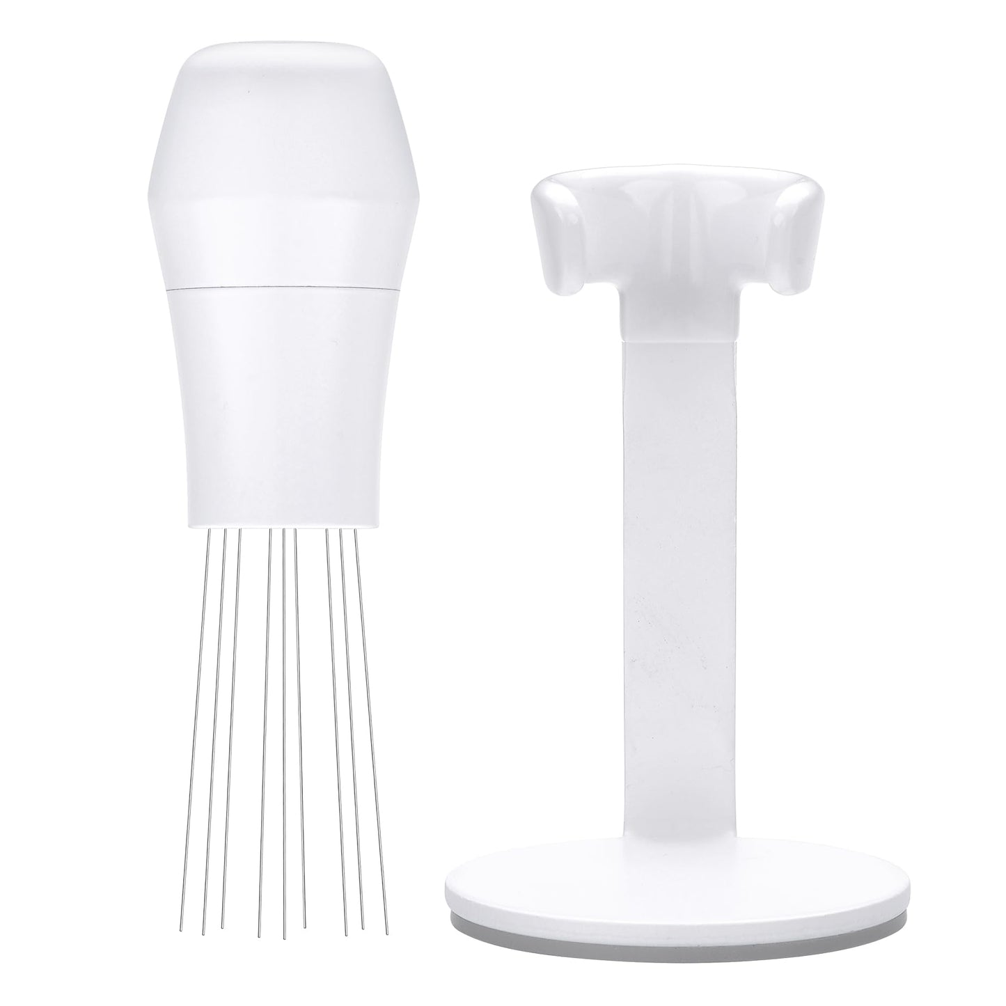 Normcore WDT Tool V3 - Espresso Distribution Tool with Stand - 9 Prong Needle Espresso Stirrer - 0.25mm / 0.3mm Thick Customized Needles - Built-in Magnet Handle with Stand - Non-Stick Coating White