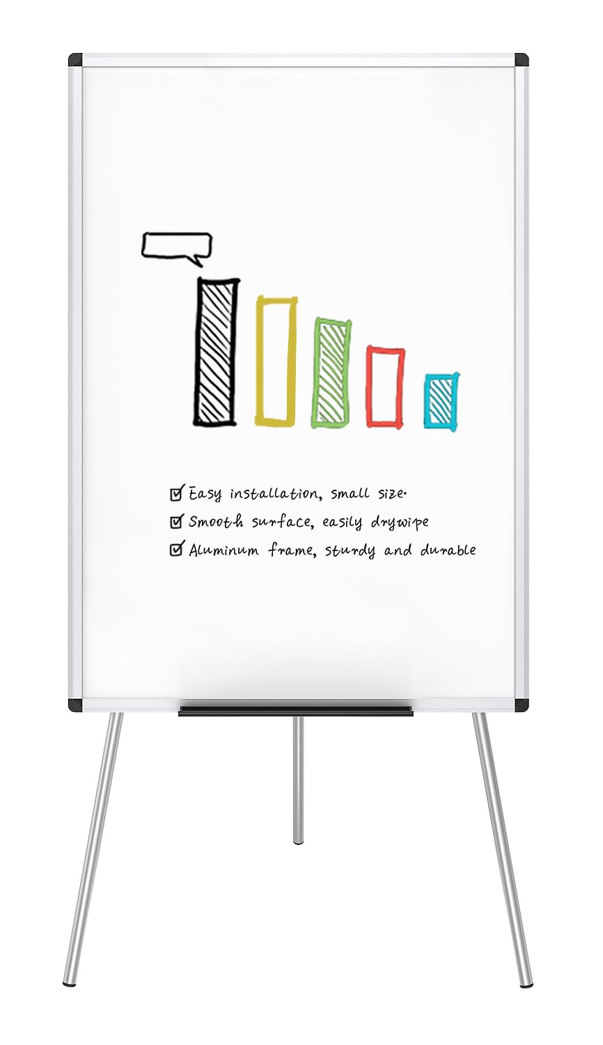 VIZ-PRO Tripod Easel Whiteboard, Height Adjustable Flipchart Easel, 36 x 24 Inches