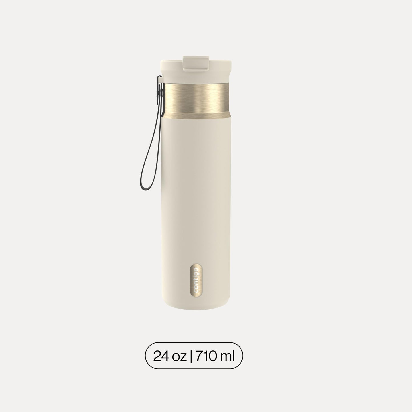 Contigo DualSip Insulated Stainless Steel Water Bottle with 2-Way Lid and Carrying Strap, 24 oz (710 ml), Oatmilk Champagne