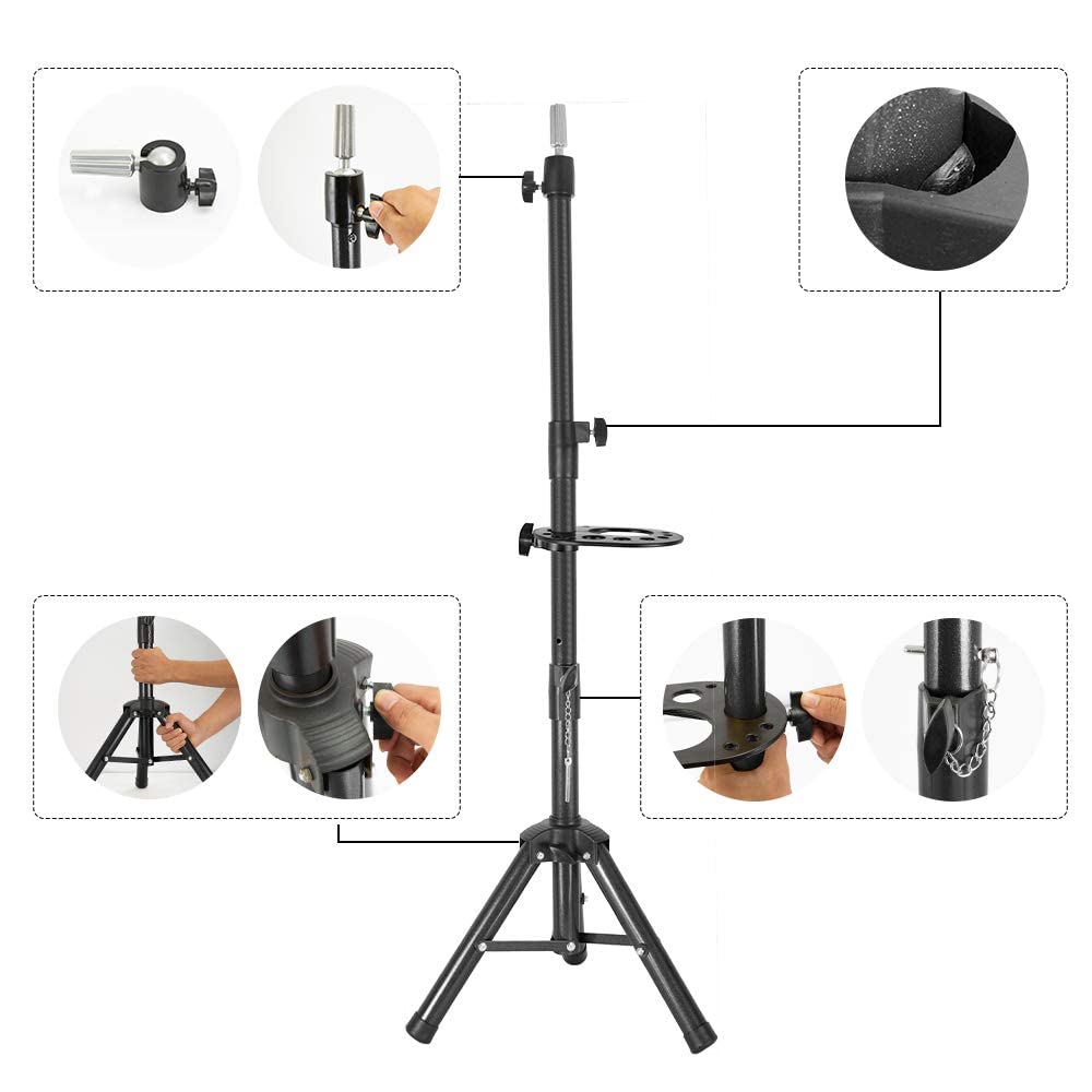 Alileader 55 Inch Heavy Duty Wig Stand Tripod With Tray Wig Head Stand for Styling Manequin Head Stand Wig Tripod StandPivot Point Mannequin Tripod (Mannequin Head Not Included)